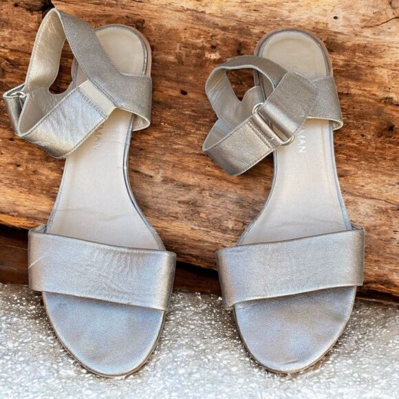 Stuart Weitzman Metallic Gold Broadband Leather Open Toe Sandals Sz 8.5 EUC! main image 5